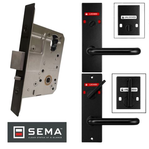 '60mm' Mortice Lock KIT7 (SEMA&trade; INDICATING Em.Turn / DA Snib) - Inc. Lock & Furniture *BLACK*