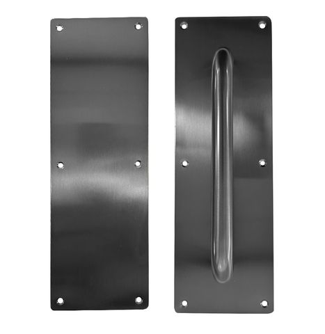 S/Steel (PLAIN) PULL & PUSH PLATE SET (300mm x 100mm ) *Black*
