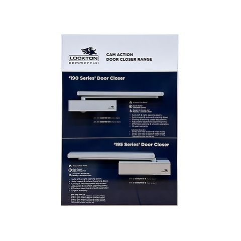 'Commercial' DISPLAY BOARD - DOOR CLOSERS (CAM)  - Graphic Product Info & Related Display Stock