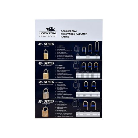 'Commercial' DISPLAY BOARD - PADLOCKS  - Graphic Product Info & Related Display Stock