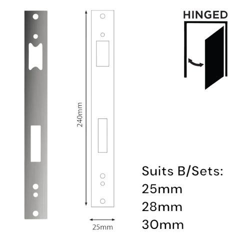 'E-Series' Optional FACE PLATE (240 x 25mm) - Suits *SHORT*  Backset (25,28,30mm)