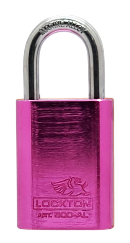 500 Series'  40mm (KD) PADLOCK 'AL13' *PINK* - S/STEEL SHKL.