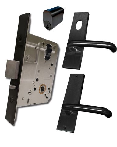 '60mm' Mortice Lock KIT1 (CLASSROOM) - Inc. Lock, Furniture & Cylinder *Matte Black*