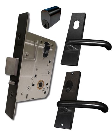 '60mm' Mortice Lock KIT2 (ENTRANCE) - Inc. Lock, Furniture & Cylinder *Matte Black*