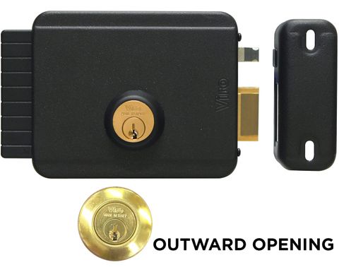 'V97' Electric GATE LOCK (Right Handing) - Outward Opening - NO Exit Button - Deadlatch - Adj. 50-80mm B/set *Black*