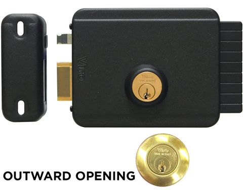 'V97' Electric GATE LOCK (Left Handing) Adj. 50-80mm B/set - Outward Opening - NO Exit Button - Deadlatch *Black*