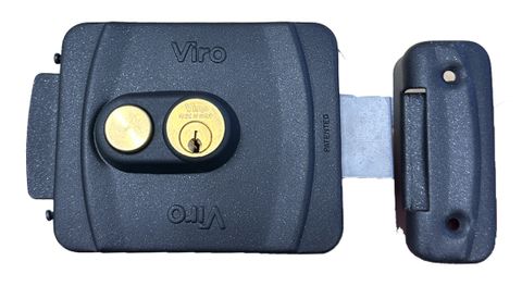 'V9083' Electric GATE LOCK - With Push Button - 63 mm Ext. Cylinder with Adj. 50-80mm B/set Horizontal Latching Deadbolt *Black*