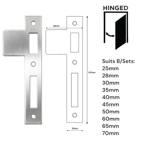 'E-Series' Optional EXTENDED STRIKE PLATE (For Retrofit 29mm Width)  - Suits Art. ELEV36 Hinged