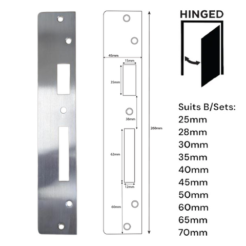 'E-Series' Optional EXTENDED STRIKE PLATE (For Retrofit 45mm Width)  - Suits Art. ELEV36 Hinged