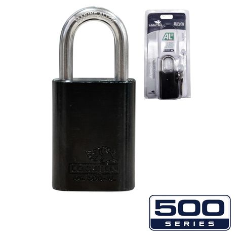 '500-SERIES&trade;'   40mm (KD) PADLOCK HANG PACK *BLACK* - S/STEEL SHKL.