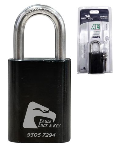 PADLOCK '500 AL13' 40mm (BOX OF 10) - Laser Engraved *BLACK* (KD)  - HANG PACK