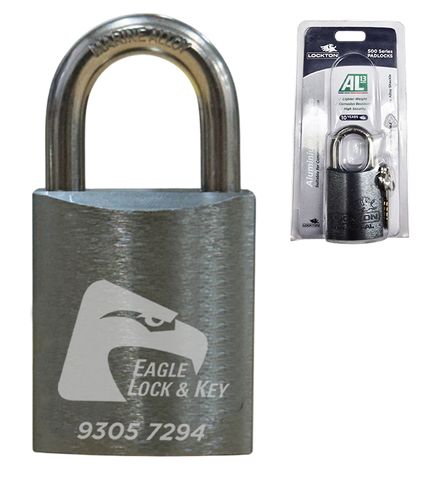 PADLOCK '500 AL13' 45mm (BOX OF 10) - Laser Engraved *GUN METAL* (KD) - HANG PACK