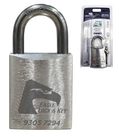 PADLOCK '500 AL13' 45mm (BOX OF 10) - Laser Engraved *SILVER* (KD) - HANG PACK