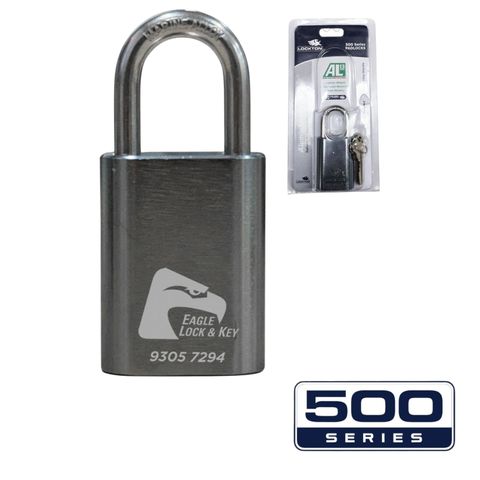 PADLOCK '500-SERIES&trade;' 40mm (BOX OF 10) - Laser Engraved *GUN METAL* (KD) - HANG PACK
