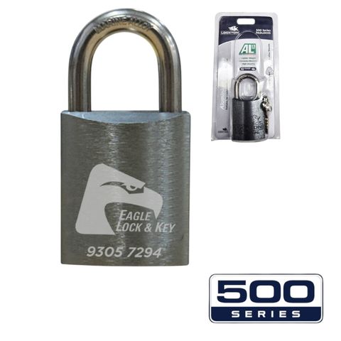 PADLOCK '500-SERIES&trade;' 45mm (BOX OF 10) - Laser Engraved *GUN METAL* (KD) - HANG PACK
