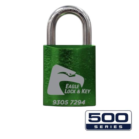 PADLOCK '500-SERIES&trade;' 45mm (BOX OF 10) - Laser Engraved *GREEN*