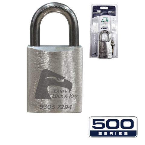PADLOCK '500-SERIES&trade;' 45mm (BOX OF 10) - Laser Engraved *SILVER* (KD) - HANG PACK