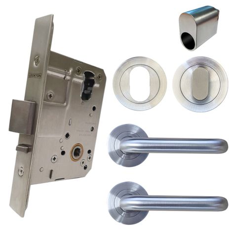 '60mm' Round Rose Mortice Lock KIT2 (ENTRANCE) - Inc. Lock, Furniture & Cylinder