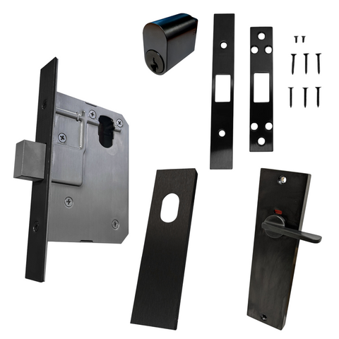 60mm DEADBOLT Mortice Lock KIT6 (INDICATING DA & CYL.) - Inc. Lock, Furniture & Cylinder *Matte Black*
