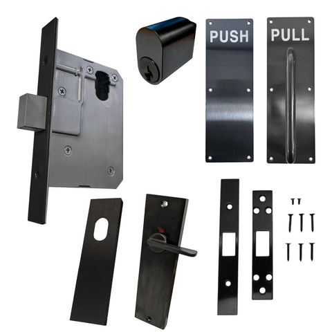 60mm DEADBOLT Mortice Lock KIT6 (INDICATING DA & CYL.) - Inc. Lock, Push/Pull Plates, Furniture & Cylinder *Matte Black*