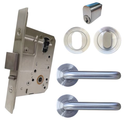 '60mm' Round Rose Mortice Lock KIT2 (ENTRANCE) - Inc. Lock, Furniture & Cylinder