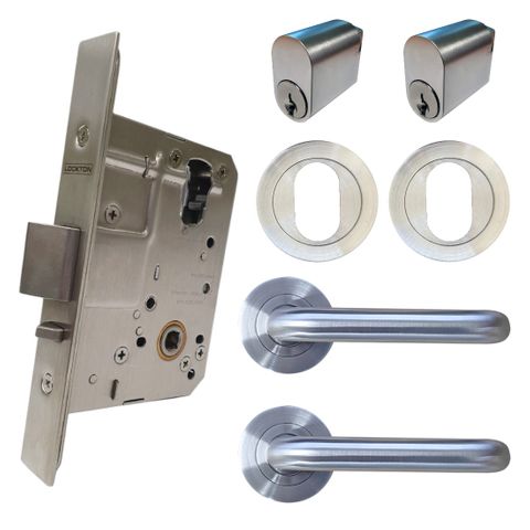 '60mm' Round Rose Mortice Lock KIT4 (DOUBLE CYL.) - Inc. Lock, Furniture & Cylinders