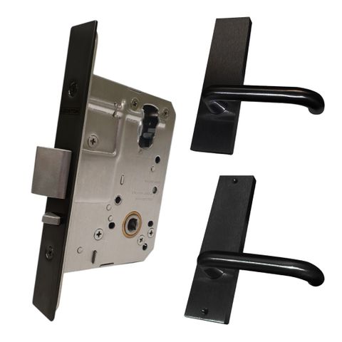 '60mm' Mortice Lock KIT3 (PASSAGE) - Inc. Lock & Furniture *Matte Black*