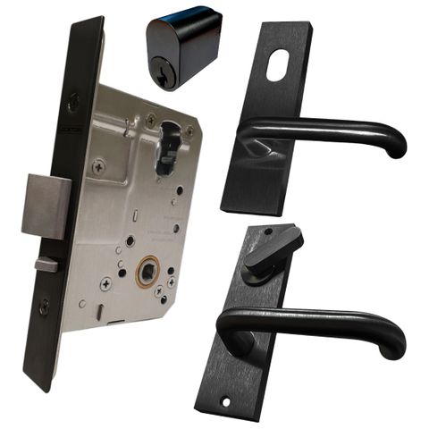 '60mm' Mortice Lock KIT5 (DISABILITY) - Inc. Lock, Furniture & Cylinder *Matte Black*