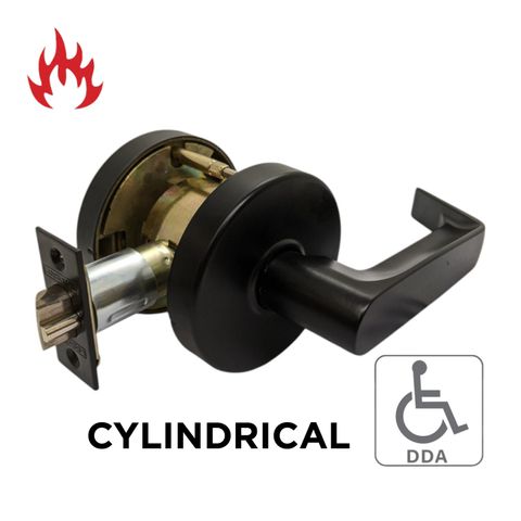 '6000 Series' Cylindrical LEVERSET 'DDA' - LATCHING HALF SET (85mm Rose / 70mm BSet) *Matte Black*