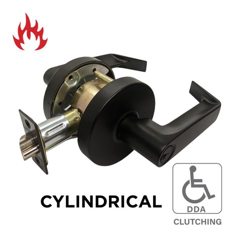 '6000 Series' Cylindrical LEVERSET 'DDA' - STOREROOM *Clutching* (85mm Rose / 70mm BSet) *Matte Black*