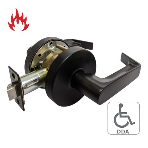 '6000 Series' Cylindrical LEVERSET 'DDA' - PASSAGE (85mm Rose / 70mm BSet) *Matte Black*