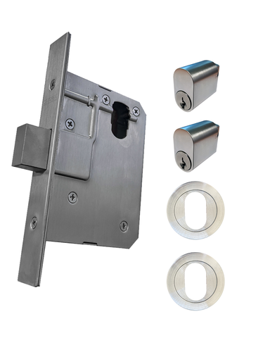 60mm DEADBOLT Round Rose Mortice Lock KIT4 (DOUBLE CYL.) - Inc. Lock, Furniture & Cylinders