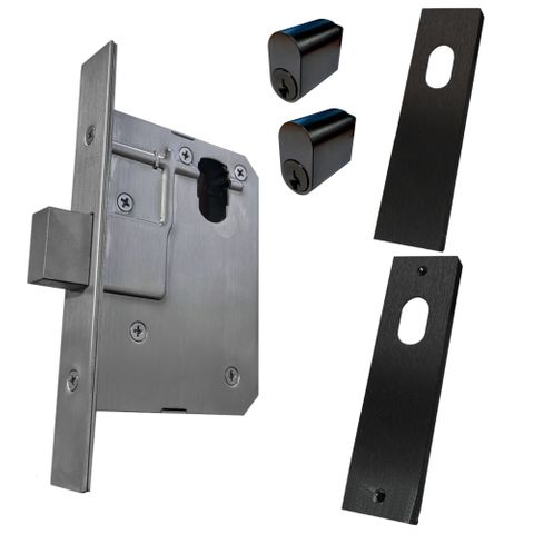 60mm DEADBOLT Mortice Lock KIT4 (DOUBLE CYL.) - Inc. Lock, Furniture & Cylinders *Matte Black*