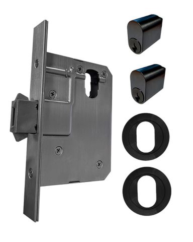 60mm SLIDING Round Rose Mortice Lock KIT4 (DOUBLE CYL.) - Inc. Lock, Furniture & Cylinders *Matte Black*