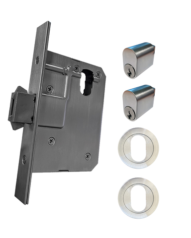 60mm SLIDING Round Rose Mortice Lock KIT4 (DOUBLE CYL.) - Inc. Lock, Furniture & Cylinders