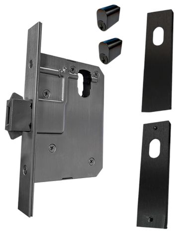 60mm SLIDING Mortice Lock KIT4 (DOUBLE CYL.) - Inc. Lock, Furniture & Cylinders *Matte Black*