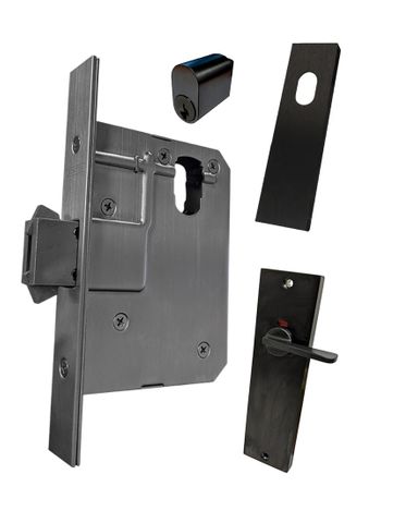 60mm SLIDING Mortice Lock KIT6 (INDICATING DA & CYL.) - Inc. Lock, Furniture & Cylinder *Matte Black*