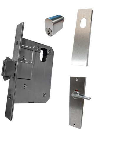 60mm SLIDING Mortice Lock KIT6 (INDICATING DA & CYL.) - Inc. Lock, Furniture & Cylinder