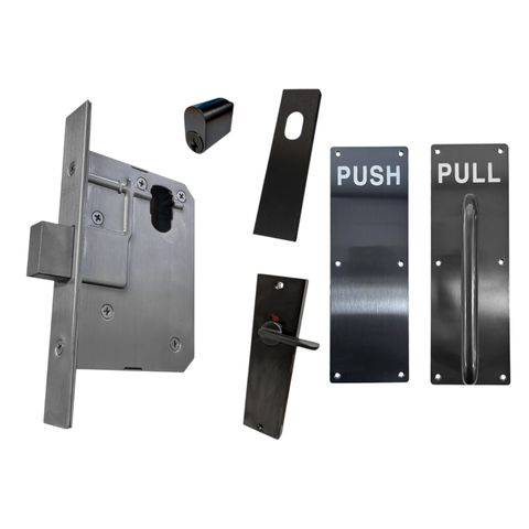 60mm DEADBOLT Mortice Lock KIT6 (INDICATING DA & CYL.) - Inc. Lock, Push/Pull Plates, Furniture & Cylinder *Matte Black*