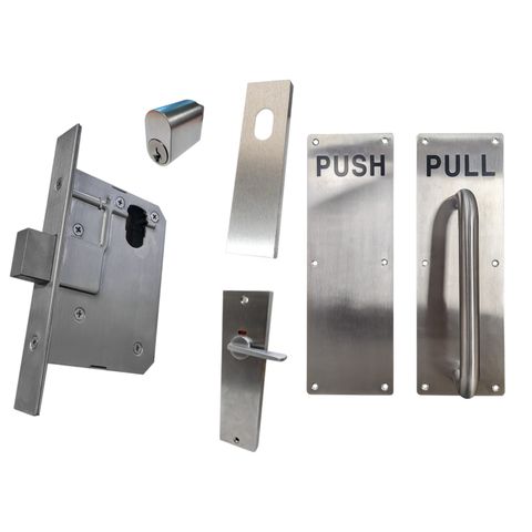 60mm DEADBOLT Mortice Lock KIT6 (INDICATING DA & CYL.) - Inc. Lock, Push/Pull Plates, Furniture & Cylinder