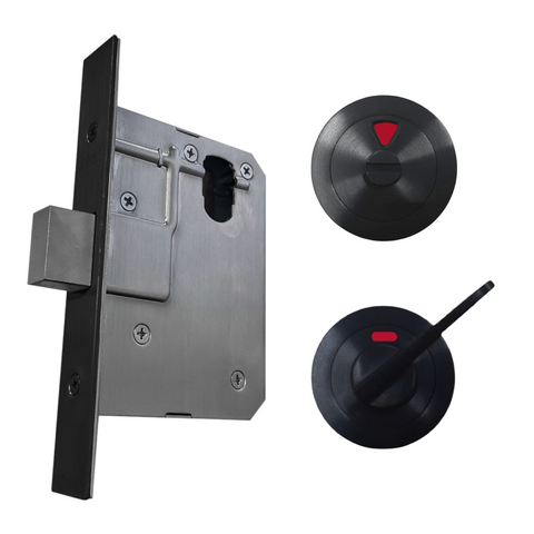 60mm DEADBOLT Round Rose Mortice Lock KIT7 (INDICATING DA TOILET) - Inc. Lock & Furniture *Matte Black*