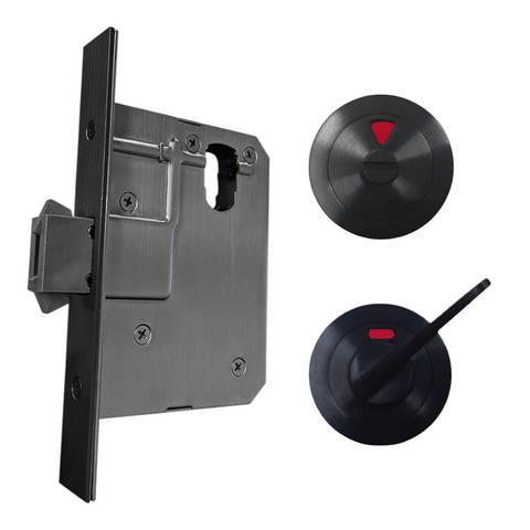 60mm SLIDING Round Rose Mortice Lock KIT7 (INDICATING DA TOILET) - Inc. Lock & Furniture *Matte Black*