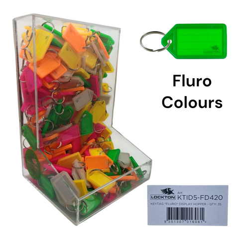 'Hopper' KEY TAGS - FLURO Colours - 420 Tags *PERSPEX HOPPER*
