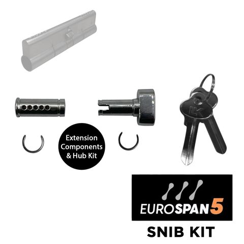 EUROSPAN-5&trade; SNIB KIT (5-PIN) *EXTENDED* (110mm) -  Inc. 1 x 5-Pin Barrel + Snib + Extensions + Keys *Satin Chrome*