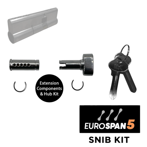 EUROSPAN-5&trade; SNIB KIT (5-PIN) *OFFSET* (35mm/55mm) -  Inc. 1 x 5-Pin Barrel + Snib + Extensions + Keys *Satin Chrome*