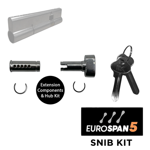 EUROSPAN-5&trade; SNIB KIT (5-PIN) *OFFSET* (35mm/75mm) -  Inc. 1 x 5-Pin Barrel + Snib + Extensions + Keys *Satin Chrome*