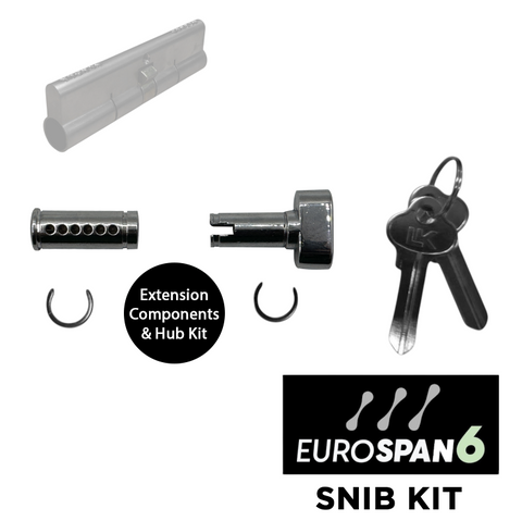 'EUROSPAN-6&trade;' SNIB KIT (6-PIN) *EXTENDED* (110mm) -  Inc. 1 x 6-Pin Barrel + Snib + Extensions + Keys *Satin Chrome*