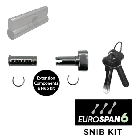 'EUROSPAN-6&trade;' SNIB KIT (6-PIN) *OFFSET* (35mm/45mm) -  Inc. 1 x 6-Pin Barrel + Snib + Extensions + Keys *Satin Chrome*