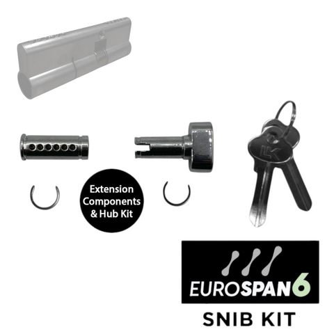 'EUROSPAN-6&trade;' SNIB KIT (6-PIN) *OFFSET* (35mm/55mm) -  Inc. 1 x 6-Pin Barrel + Snib + Extensions + Keys *Satin Chrome*