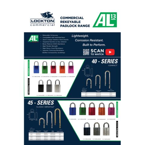 'Commercial' DISPLAY BOARD - AL13 SERIES PADLOCKS  - Graphic Product Info & Related Display Stock